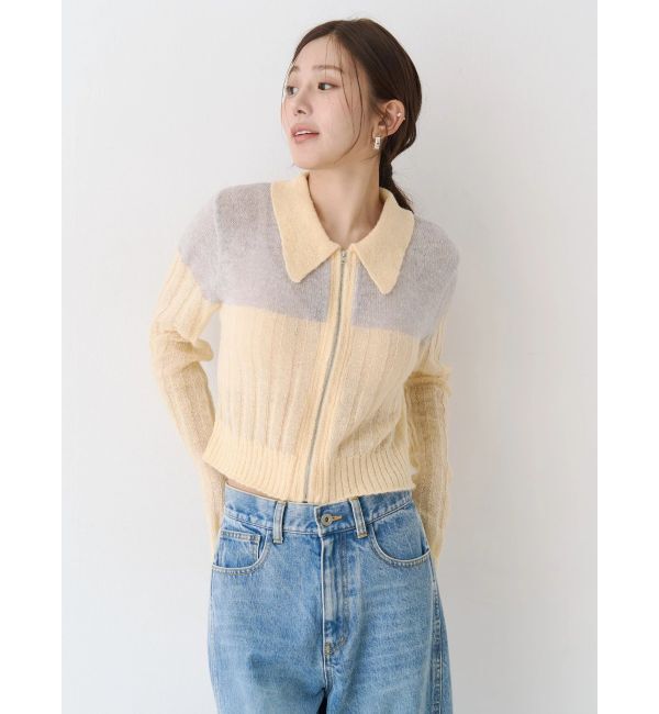 CALNAMUR「フロントジップバイカラーニット」|ニット・セーター|