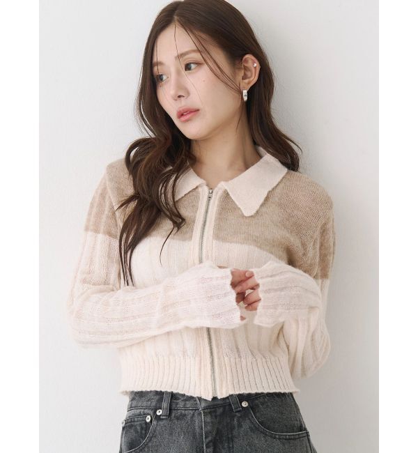 CALNAMUR「フロントジップバイカラーニット」|ニット・セーター|