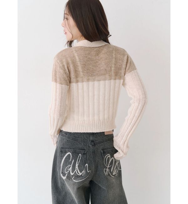 CALNAMUR「フロントジップバイカラーニット」|ニット・セーター|