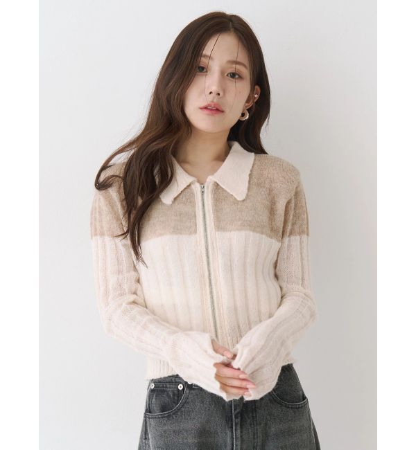 CALNAMUR「フロントジップバイカラーニット」|ニット・セーター|