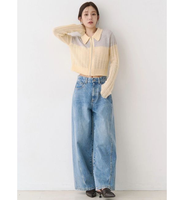 CALNAMUR「フロントジップバイカラーニット」|ニット・セーター|