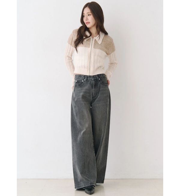 CALNAMUR「フロントジップバイカラーニット」|ニット・セーター|