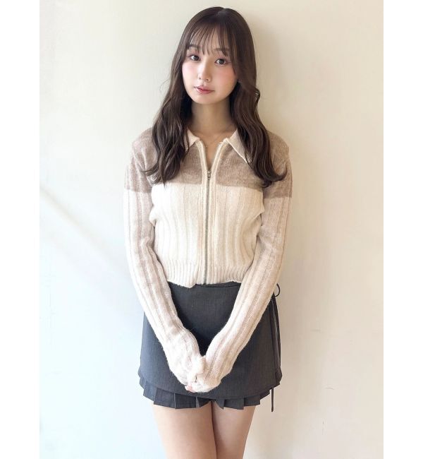 CALNAMUR「フロントジップバイカラーニット」|ニット・セーター|