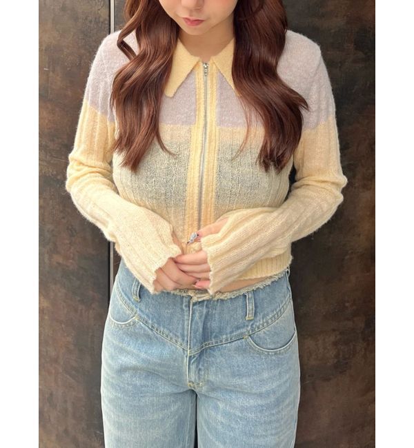 CALNAMUR「フロントジップバイカラーニット」|ニット・セーター|