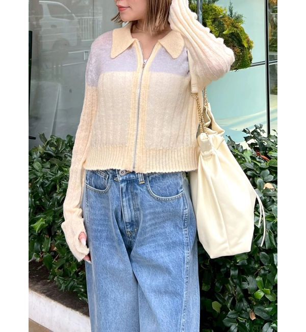 CALNAMUR「フロントジップバイカラーニット」|ニット・セーター|