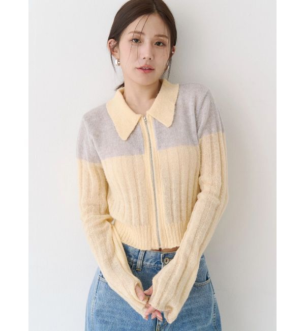 CALNAMUR「フロントジップバイカラーニット」|ニット・セーター|