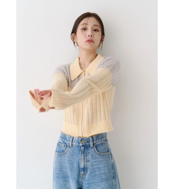 CALNAMUR「フロントジップバイカラーニット」|ニット・セーター|