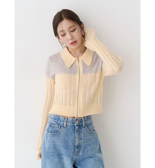 CALNAMUR「フロントジップバイカラーニット」|ニット・セーター|