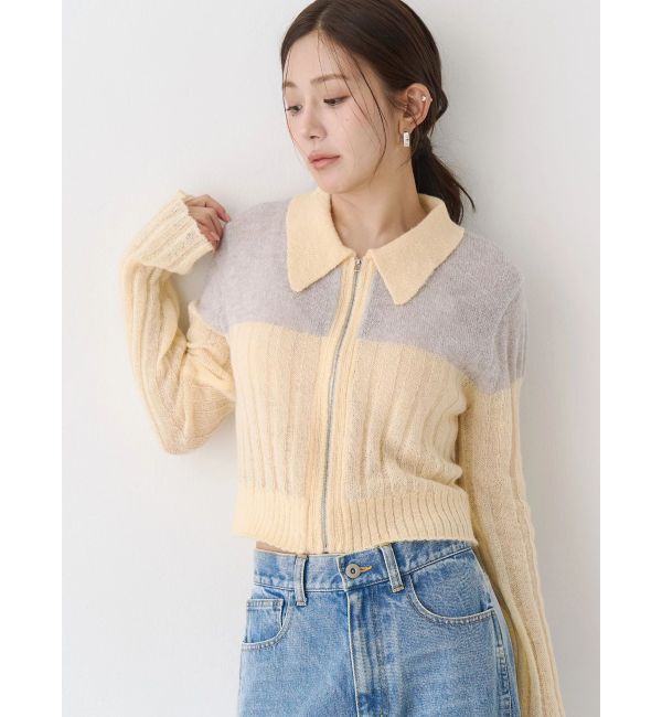 CALNAMUR「フロントジップバイカラーニット」|ニット・セーター|イエロー