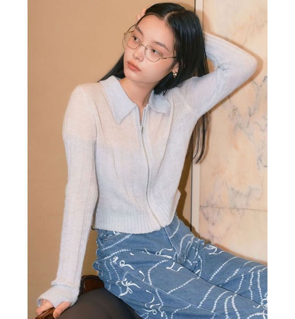 CALNAMUR「フロントジップバイカラーニット」|ニット・セーター|アイスブルー