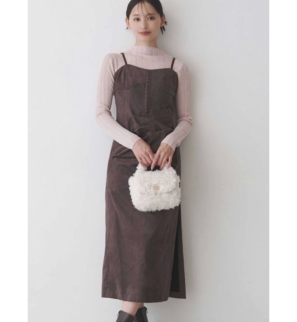 MERCURYDUO「フェイクスエードアシメドレープキャミワンピース」|ワンピース|