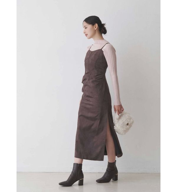 MERCURYDUO「フェイクスエードアシメドレープキャミワンピース」|ワンピース|