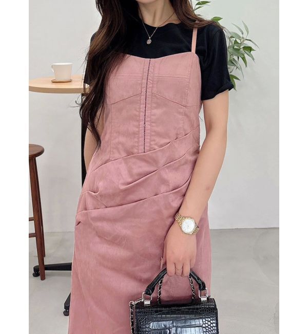 MERCURYDUO「フェイクスエードアシメドレープキャミワンピース」|ワンピース|