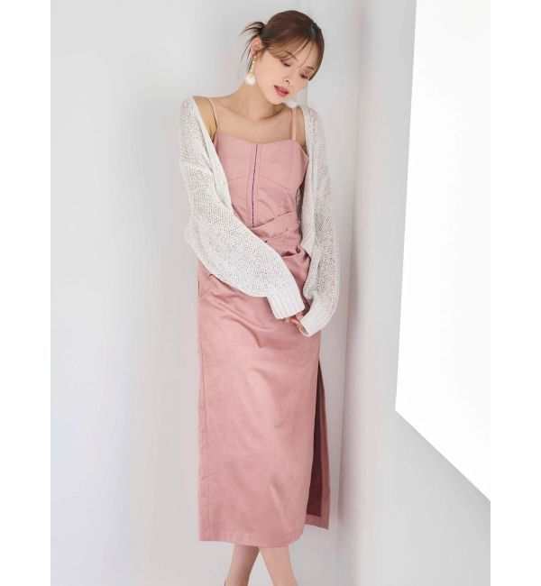 MERCURYDUO「フェイクスエードアシメドレープキャミワンピース」|ワンピース|