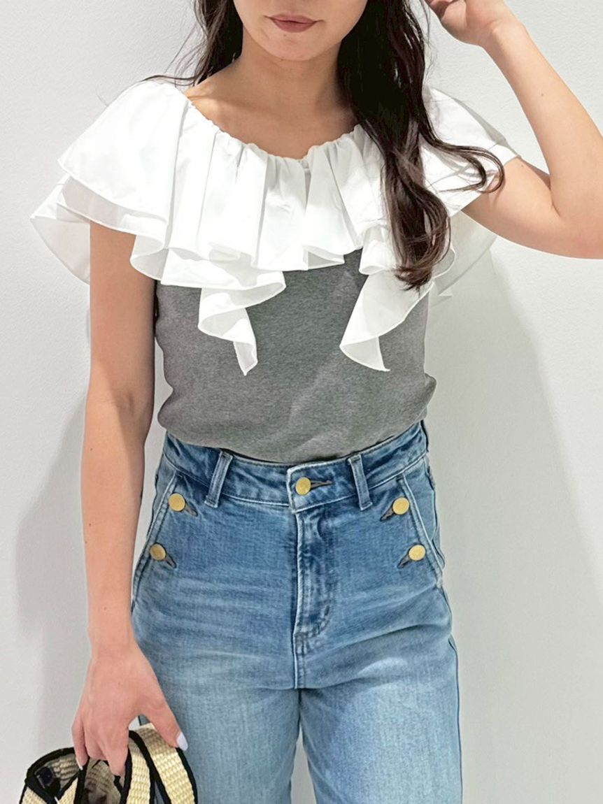 LILY BROWN「デコルテフリルカットトップス」|Tシャツ・カットソー|GRY