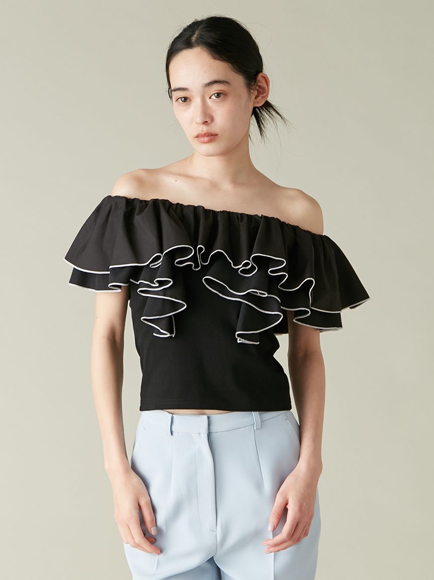 LILY BROWN「デコルテフリルカットトップス」|Tシャツ・カットソー|BLK