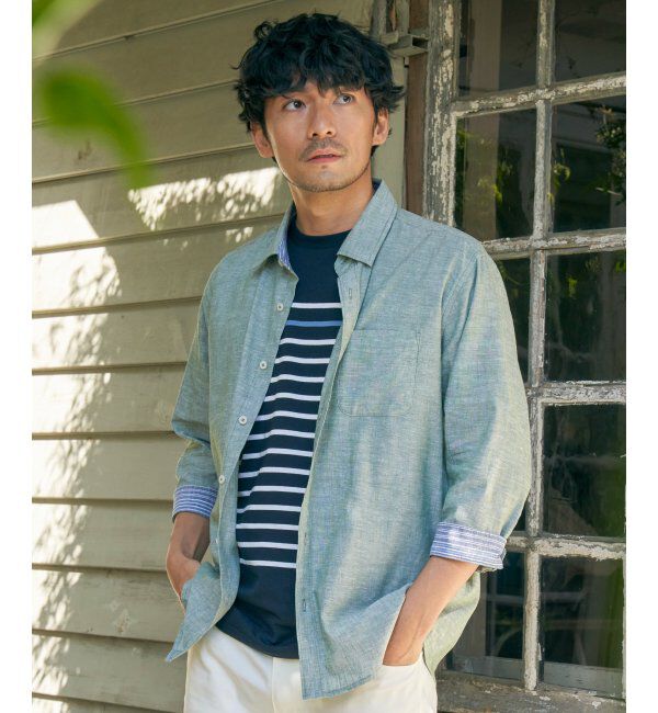 ikka「【吸水速乾】7分袖イージーケアリネン無地シャツ」|シャツ・ブラウス|