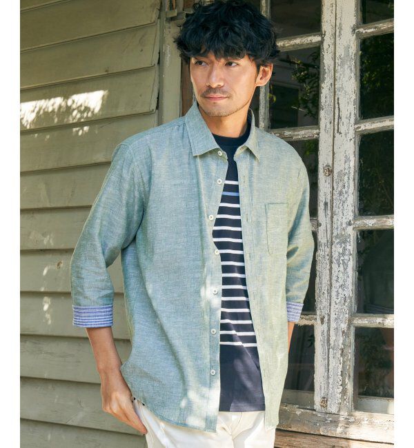 ikka「【吸水速乾】7分袖イージーケアリネン無地シャツ」|シャツ・ブラウス|