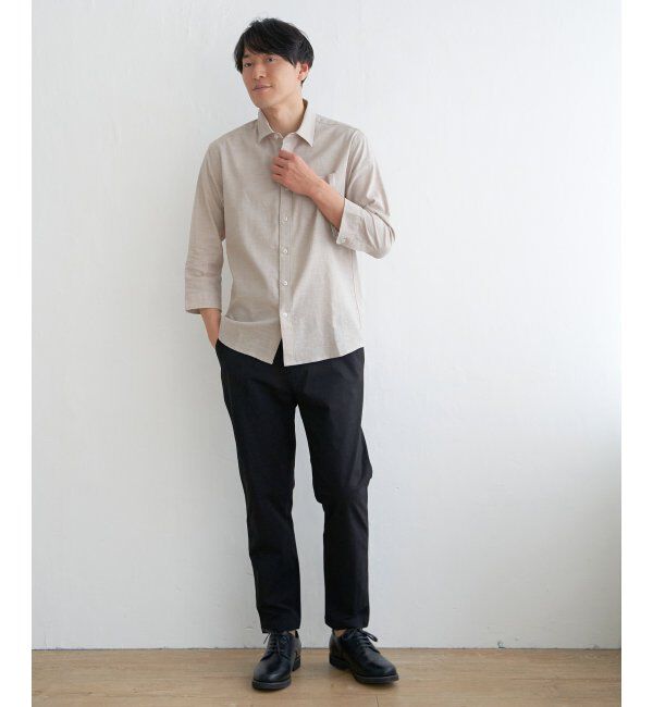 ikka「【吸水速乾】7分袖イージーケアリネン無地シャツ」|シャツ・ブラウス|
