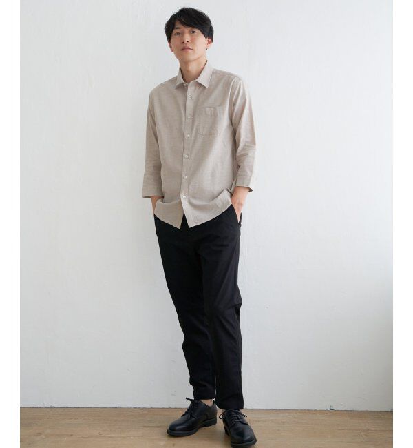 ikka「【吸水速乾】7分袖イージーケアリネン無地シャツ」|シャツ・ブラウス|