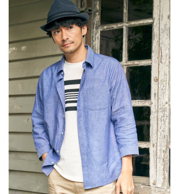 ikka「【吸水速乾】7分袖イージーケアリネン無地シャツ」|シャツ・ブラウス|