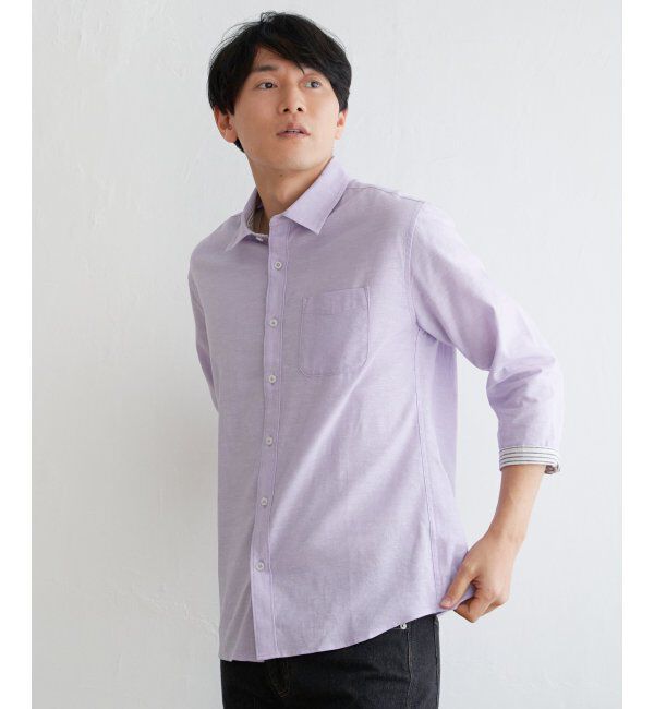 ikka「【吸水速乾】7分袖イージーケアリネン無地シャツ」|シャツ・ブラウス|