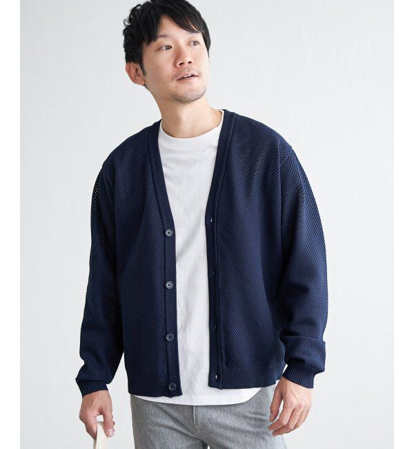 ikka「【洗濯機で洗える】GOKU楽ニットカーデインナーセット」|ニット・セーター|ネイビーブルー