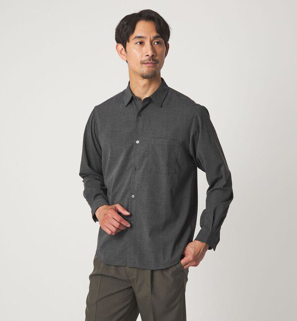 UNITED ARROWS green label relaxing「【WEB限定】JUST fit ウールライク シャツ -横ストレッチ-」|シャツ・ブラウス|DK.GRAY