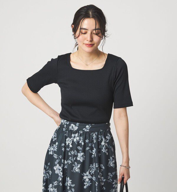 UNITED ARROWS green label relaxing「ブライトリブ スクエアネック 5分袖 プルオーバー カットソー」|Tシャツ・カットソー|