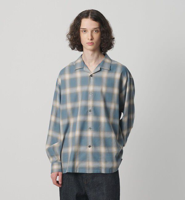 MONKEY TIME「コットン レーヨン オンブレ チェック オープンカラー シャツ」|シャツ・ブラウス|