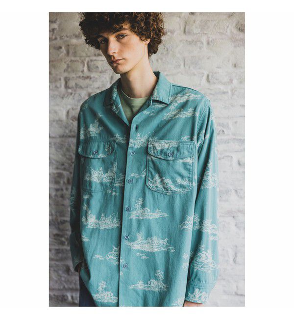 BEAMS PLUS「WORK Classic-fit Denim Discharge Jouy Print」|シャツ・ブラウス|
