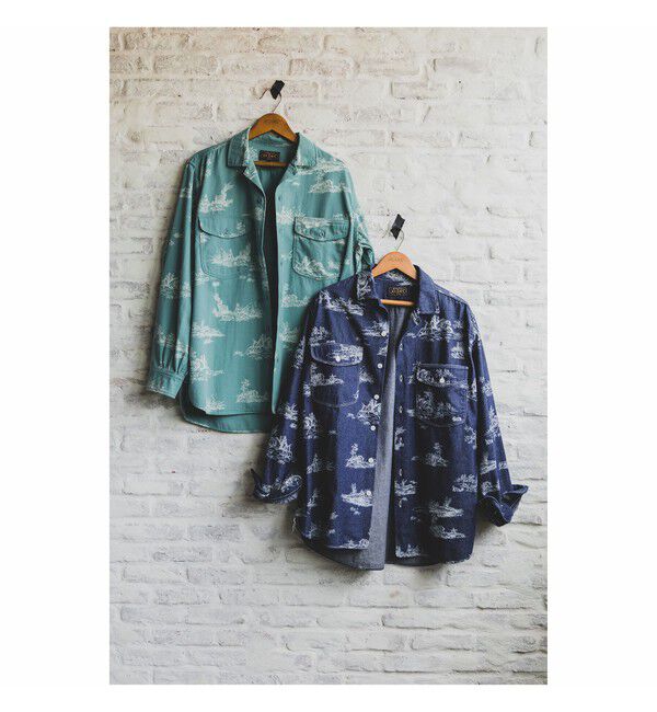 BEAMS PLUS「WORK Classic-fit Denim Discharge Jouy Print」|シャツ・ブラウス|