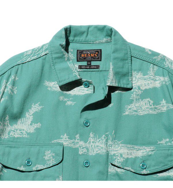 BEAMS PLUS「WORK Classic-fit Denim Discharge Jouy Print」|シャツ・ブラウス|