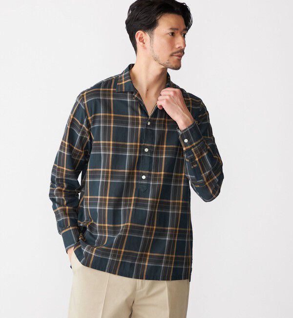 SHIPS「SHIPS: オープンカラー コットン マドラスチェック プルオーバー シャツ」|シャツ・ブラウス|