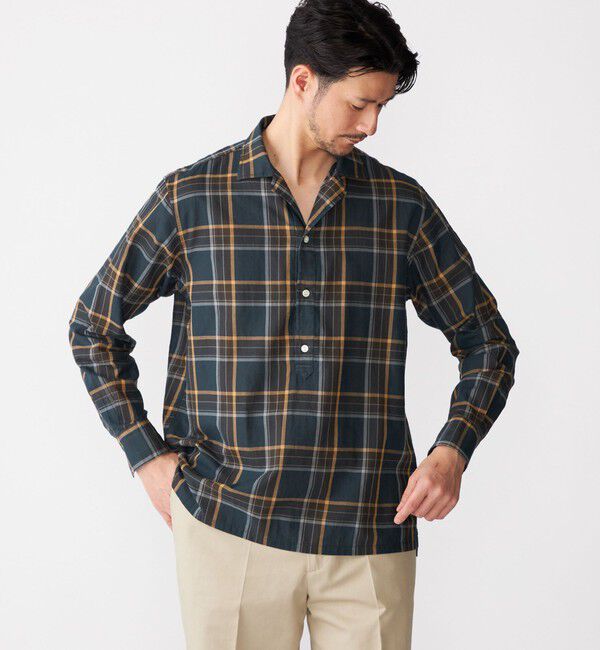 SHIPS「SHIPS: オープンカラー コットン マドラスチェック プルオーバー シャツ」|シャツ・ブラウス|