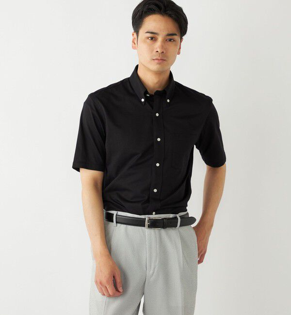 SHIPS Colors 「SHIPS Colors:〈洗濯機可能〉COOLMAX(R) カノコ ボタンダウン ショートスリーブ」|シャツ・ブラウス|ブラック