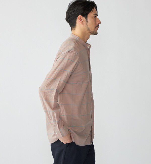 SHIPS「SHIPS: コットン シルク ペールチェック バンドカラー ロングスリーブ シャツ」|シャツ・ブラウス|