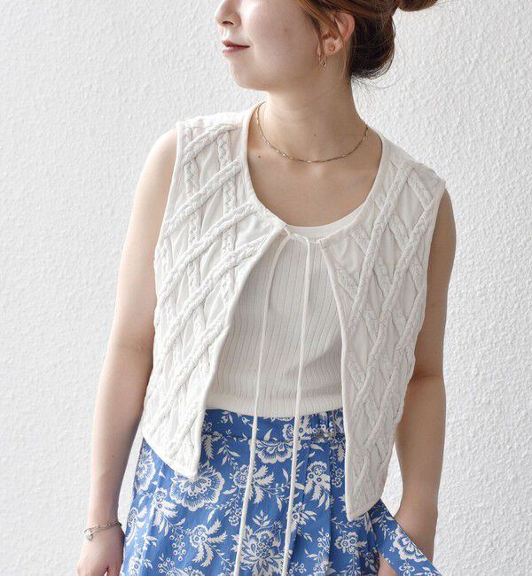 SHIPS any「bon_meur:〈手洗い可能〉ロープ編み コットン コンパクト フリンジ ベスト」|ベスト・ジレ|オフホワイト