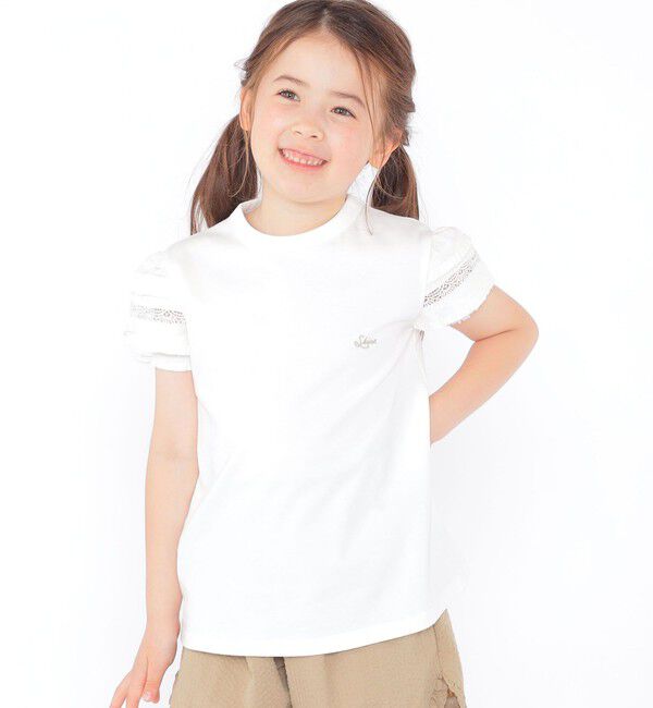 SHIPS KIDS「SHIPS KIDS:100～130cm/袖レース デザイン Tシャツ」|Tシャツ・カットソー|ホワイト