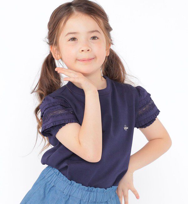 SHIPS KIDS「SHIPS KIDS:100～130cm/袖レース デザイン Tシャツ」|Tシャツ・カットソー|