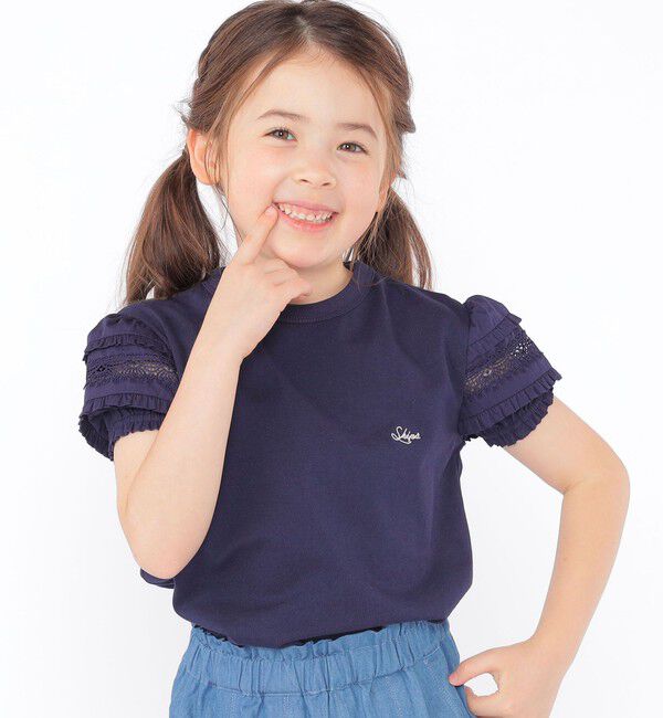 SHIPS KIDS「SHIPS KIDS:100～130cm/袖レース デザイン Tシャツ」|Tシャツ・カットソー|