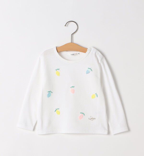 SHIPS KIDS「SHIPS KIDS:80～90cm /レモン スパンコール 刺繍 ロングスリーブ Tシャツ」|Tシャツ・カットソー|オフホワイト