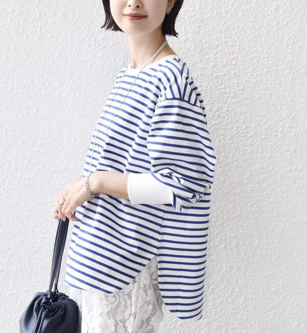 SHIPS for women「〈接触冷感 / UVカット / 手洗い可能〉ロング リブ ラウンド ヘム プルオーバー」|Tシャツ・カットソー|ブルー