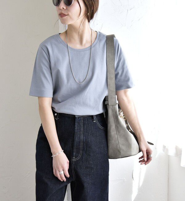 quaranciel「《予約》quaranciel:〈接触冷感/汗染み防止加工/洗濯機可能〉ベーシック コンパクト TEE」|Tシャツ・カットソー|ライトブルー