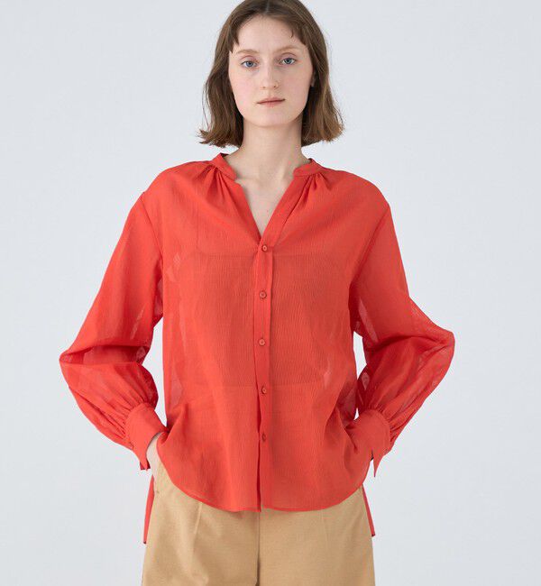 MACPHEE「アキハストライプ バンドカラーシャツ」|シャツ・ブラウス|