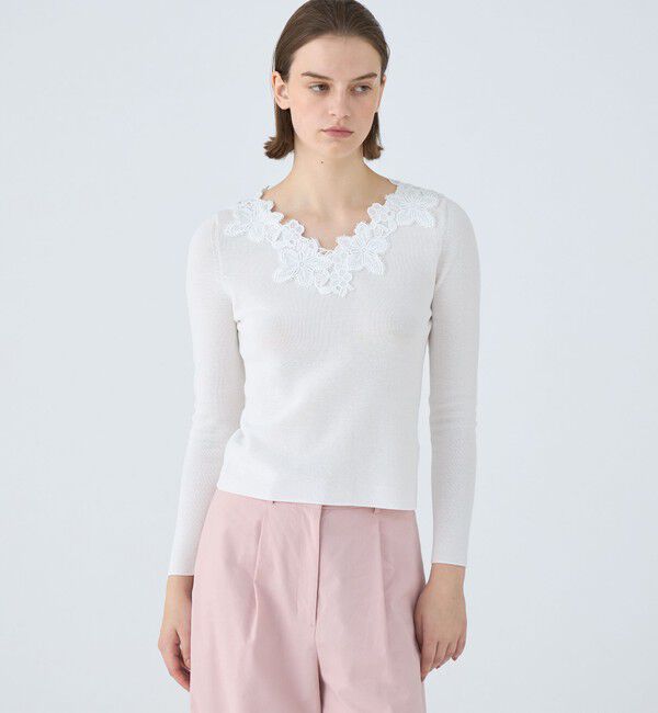 Ballsey「レーステープコンビ Vネックプルオーバー」|ニット・セーター|