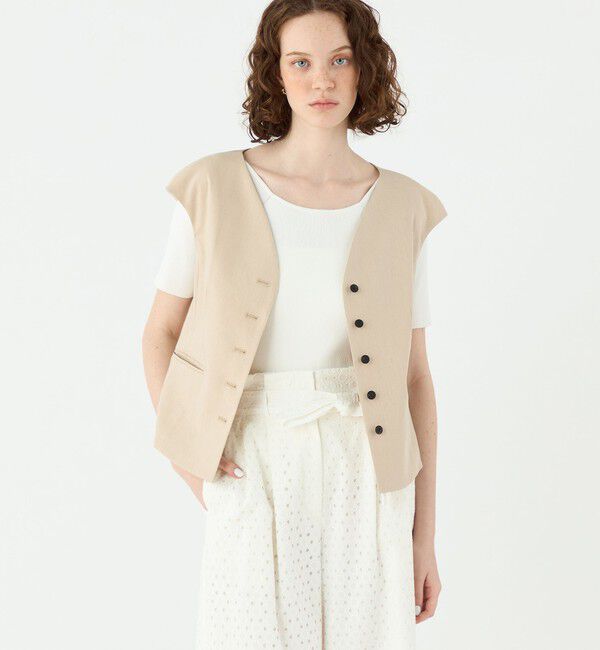 Ballsey「トリアセテートリネンストレッチ キャップスリーブジレ」|ベスト・ジレ|