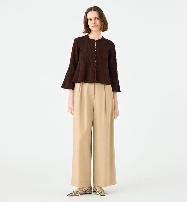 Ballsey「ブークレーミラノリブボーダー フレアカーディガン」|カーディガン|