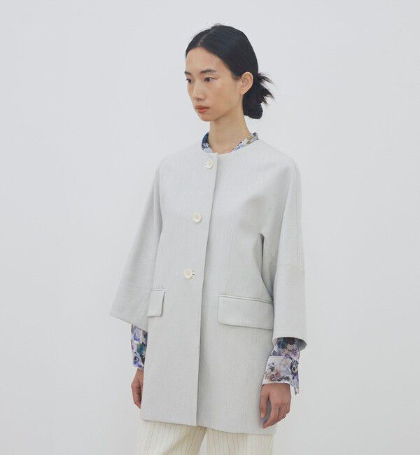 DES PRES「コットンオックスフォード キモノスリーブミディコート」|ノーカラーコート|