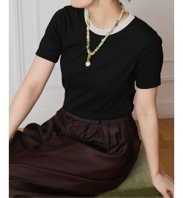 IENA LA BOUCLE「《追加》IENA LA BOUCLE ライトリブハーフスリーブプルオーバー2」|Tシャツ・カットソー|ブラック